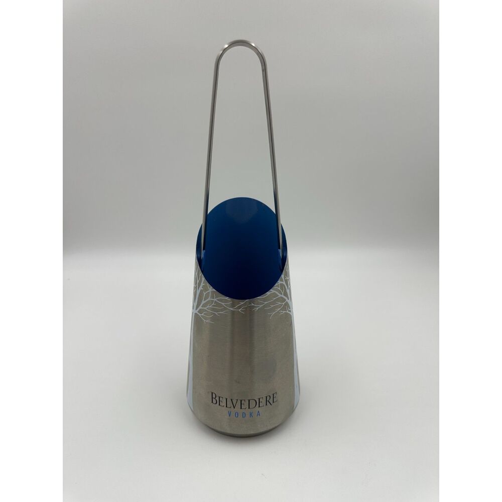 Belvedere Vodka Stainless Steel Ice Bucket w/ Tong Set Tree Design Silver EUC